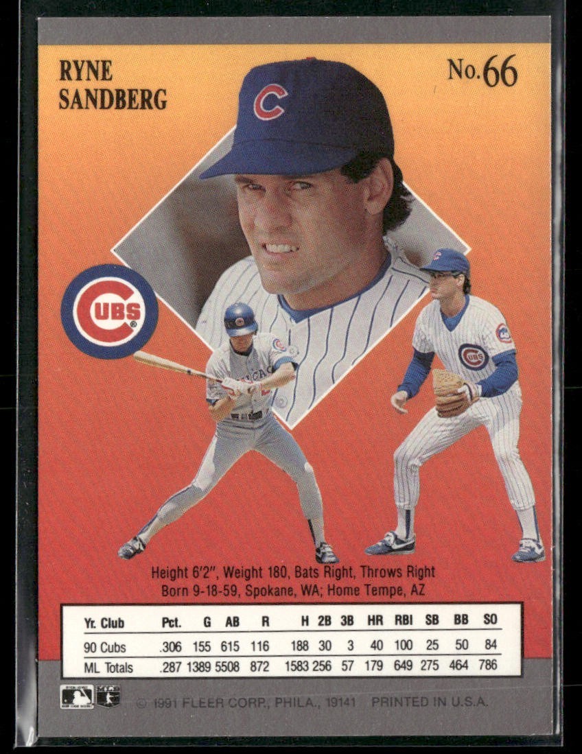 Ryne Sandberg Lot Bundle 10 Different Baseball Cards RS001 Cubs back