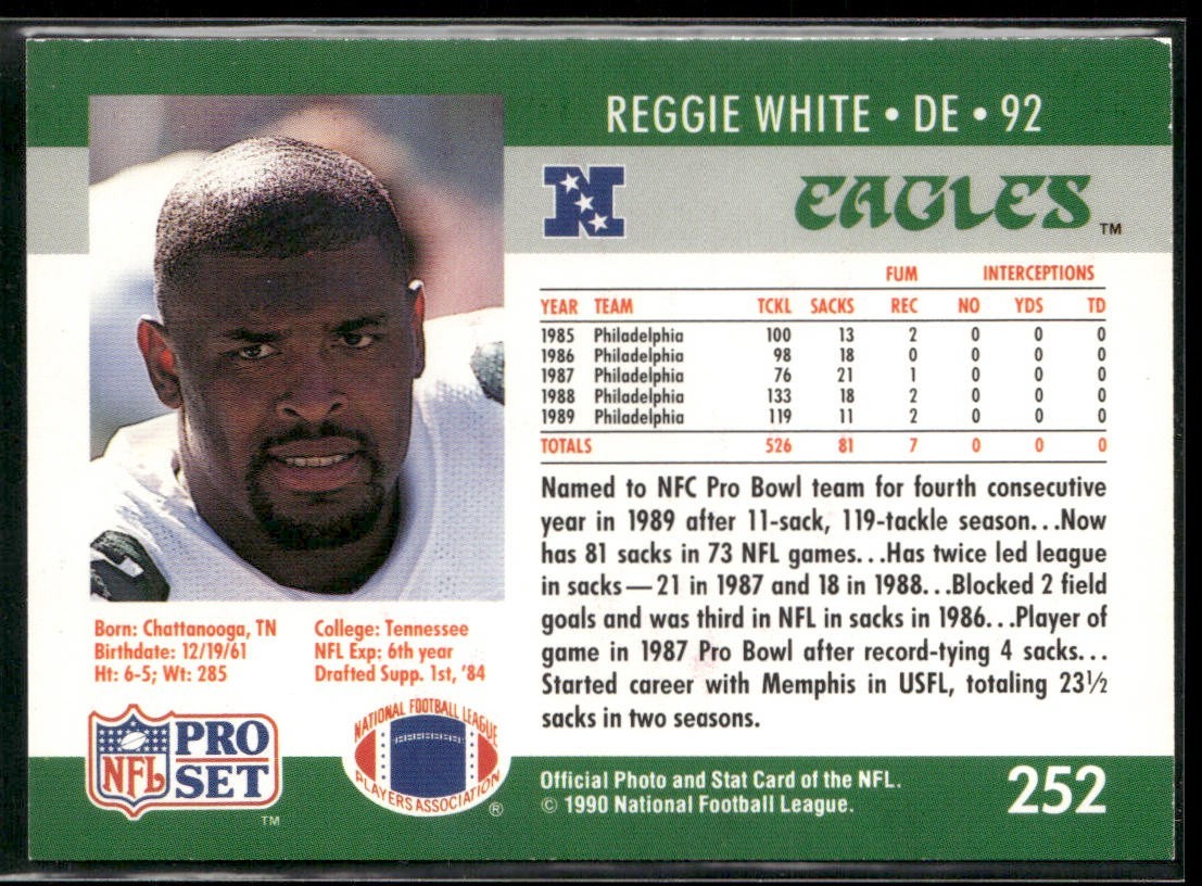 Reggie White Player Lot Bundle 10 Different Football Cards RW005 Eagles Packers back