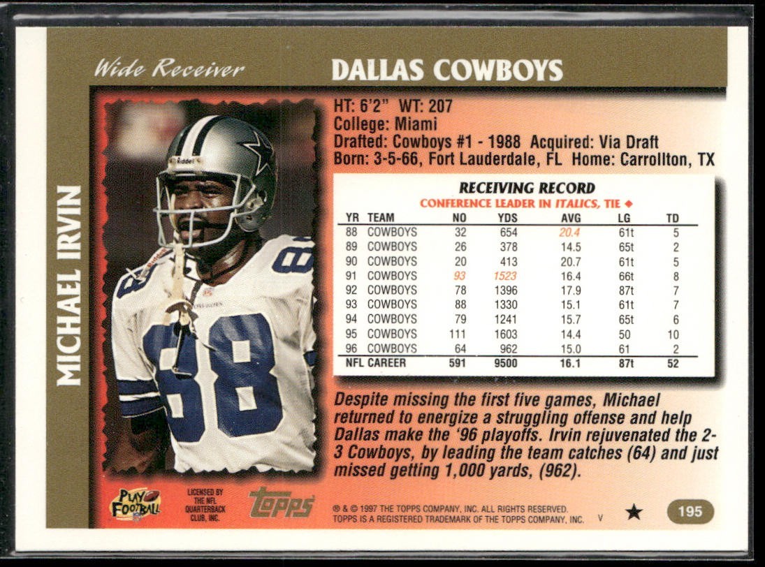 Michael Irvin Player Lot Bundle 10 Different Football Cards MI006 Cowboys back