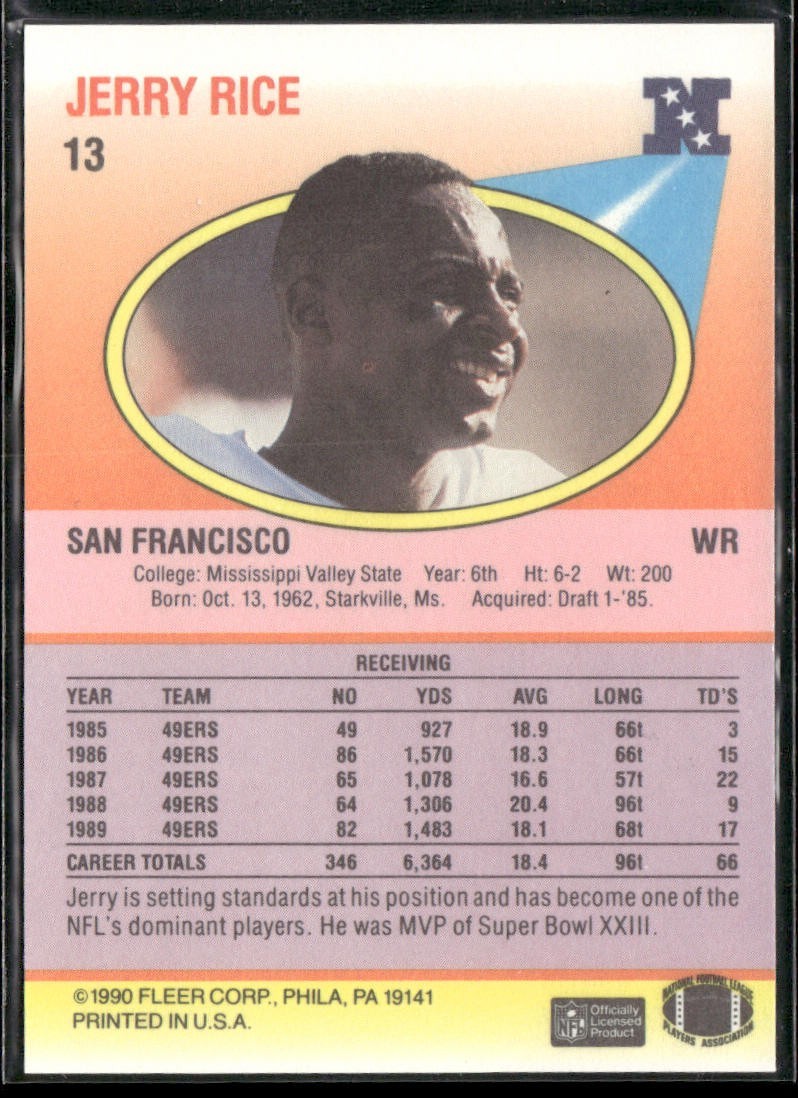 Jerry Rice Player Lot Bundle 10 Different Football Cards JR008 49ers back