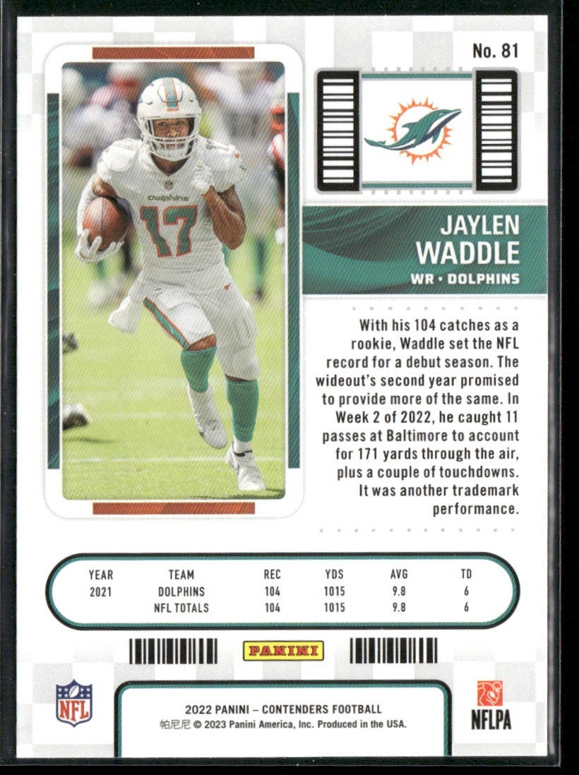 Jaylen Waddle Player Lot Bundle 10 Different Football Cards JW002 Dolphins 1 RC back