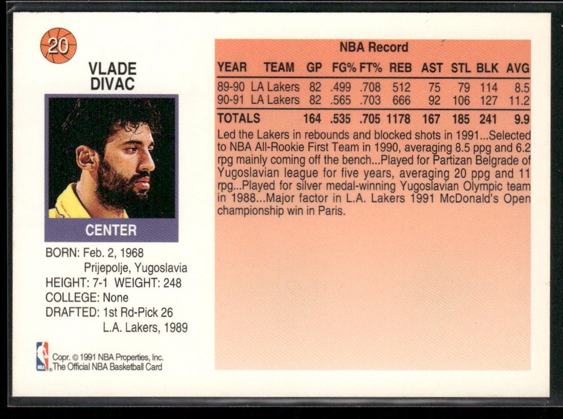 Vlade Divac Player Lot Bundle 10 Basketball Cards VD001 Lakers Hornets back