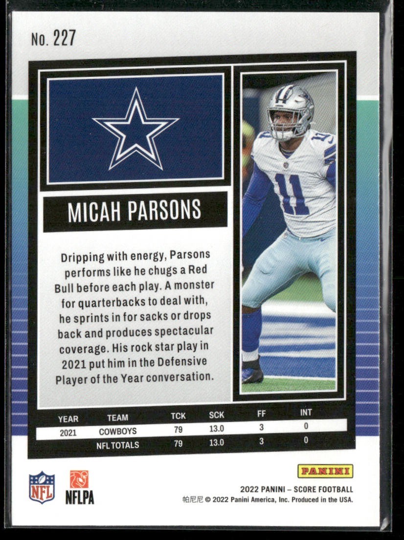 Micah Parsons Player Lot Bundle 10 Different Football Cards MP001 Cowboys back