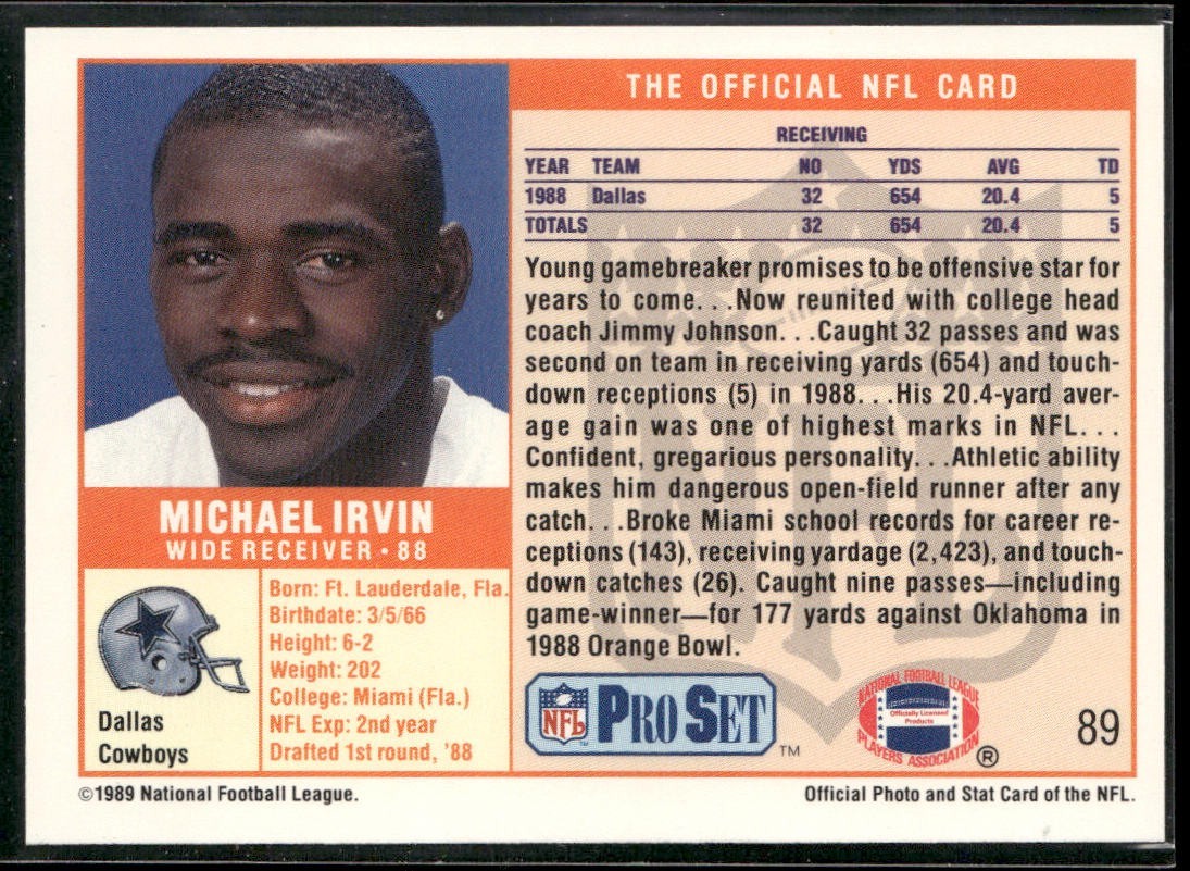 Michael Irvin Player Lot Bundle 10 Different Football Cards MI008 Cowboys back