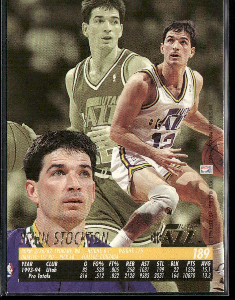 John Stockton Player Lot Bundle 10 Basketball Cards JS001 Utah Jazz back