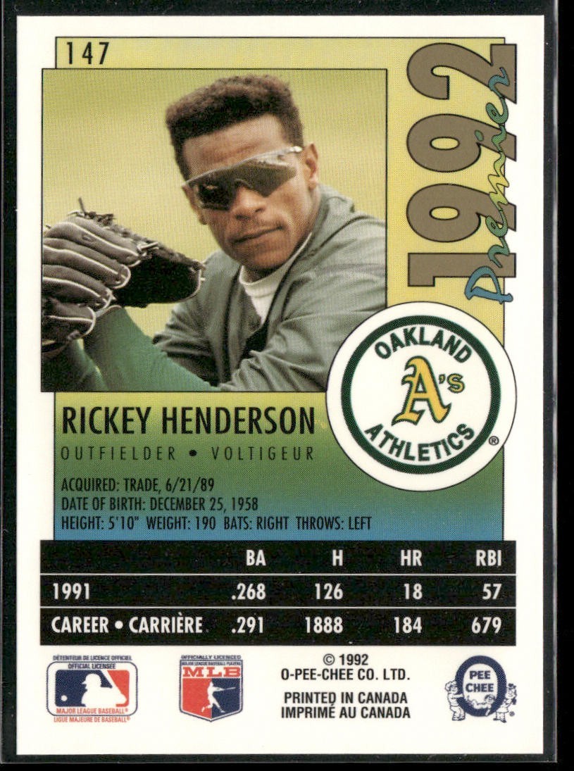 Rickey Henderson Lot Bundle 10 Different Baseball Cards RH001 Athletics back