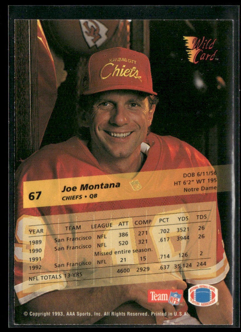 Joe Montana Player Lot Bundle 10 Different Football Cards JM002 49ers Chiefs back