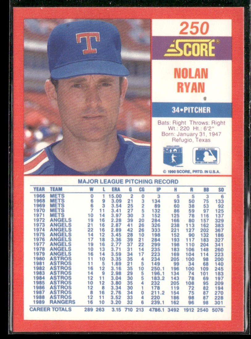 Nolan Ryan Player Lot Bundle 10 Different Baseball Cards NR004 Rangers back