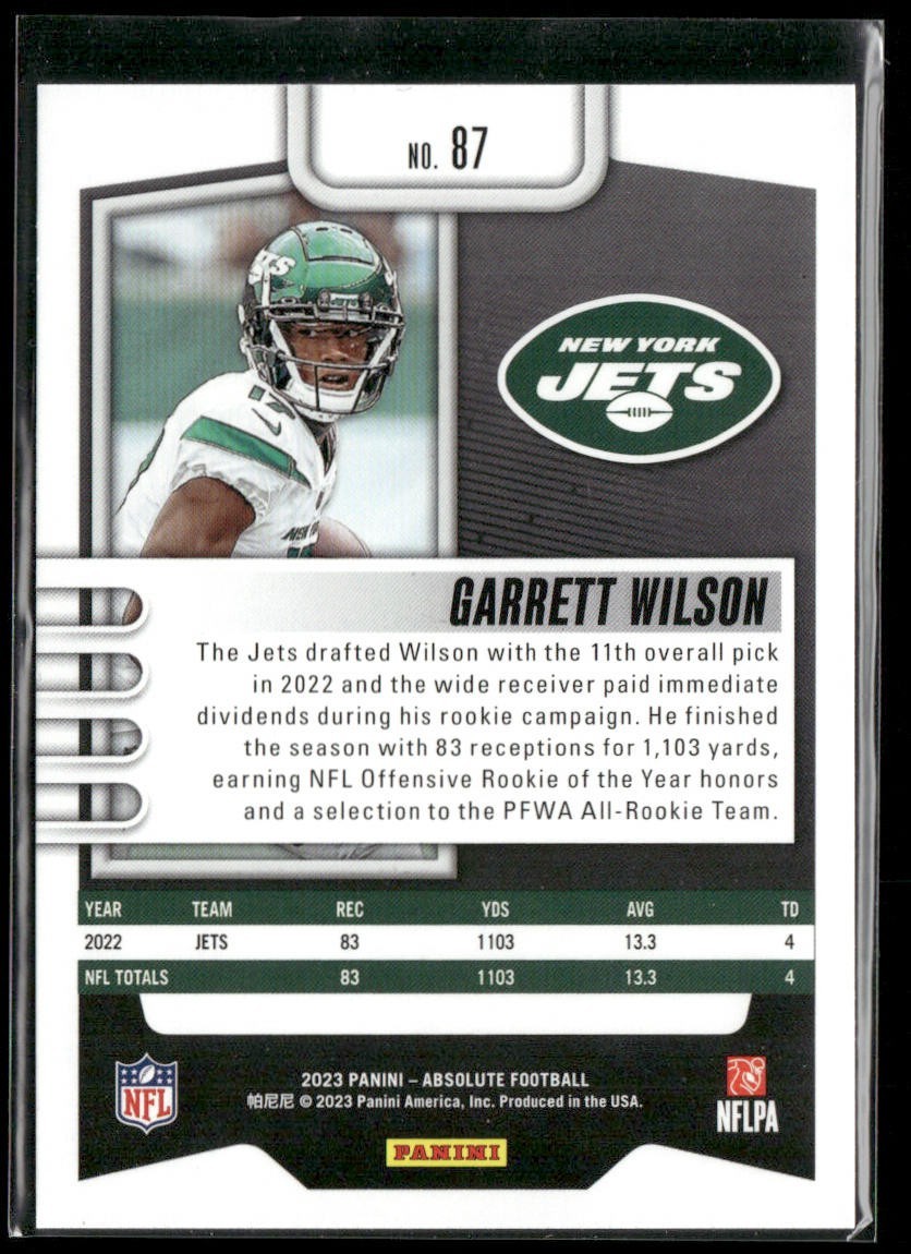 Garrett Wilson Player Lot Bundle 10 Different Football Cards GW001 Jets 1 RC back