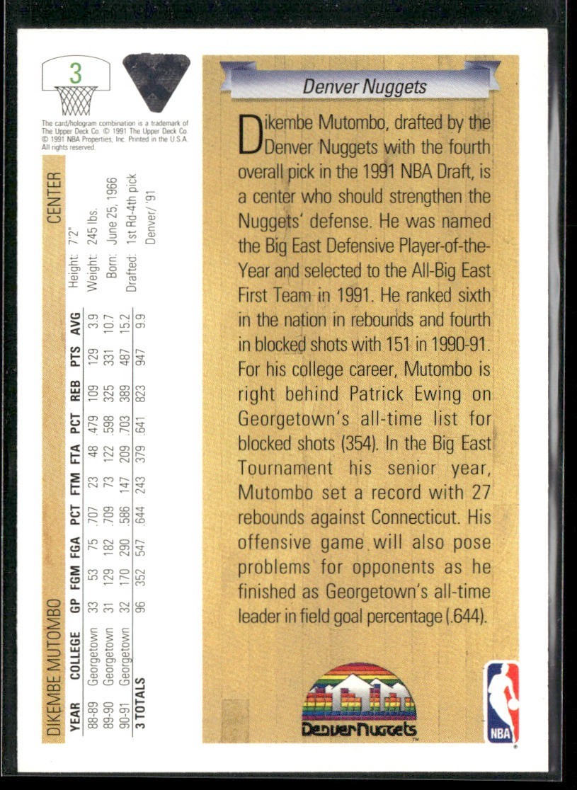 Dikembe Mutombo Player Lot Bundle 10 Basketball Cards DM001 1 RC back