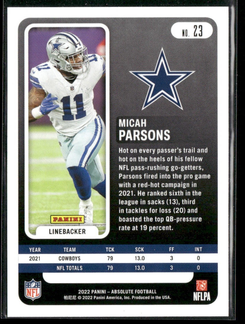 Micah Parsons Player Lot Bundle 10 Different Football Cards MP003 Cowboys 3 RC back