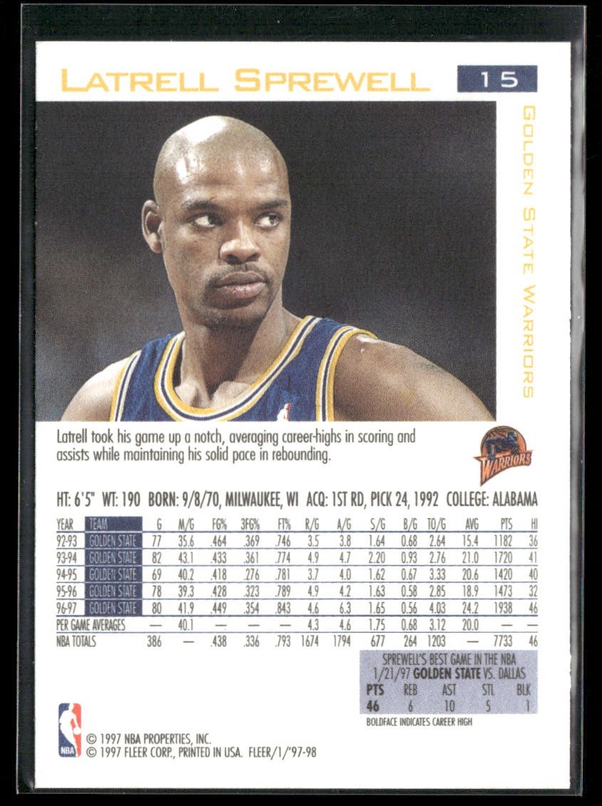 Latrell Sprewell Player Lot Bundle 10 Basketball Cards LS002 Warriors Knicks back