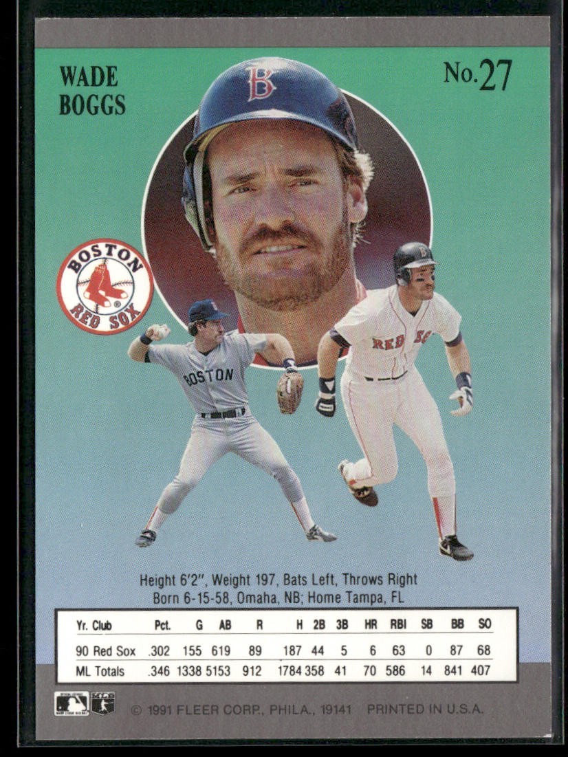 Wade Boggs Player Lot Bundle 10 Different Baseball Cards WB001 Red Sox back