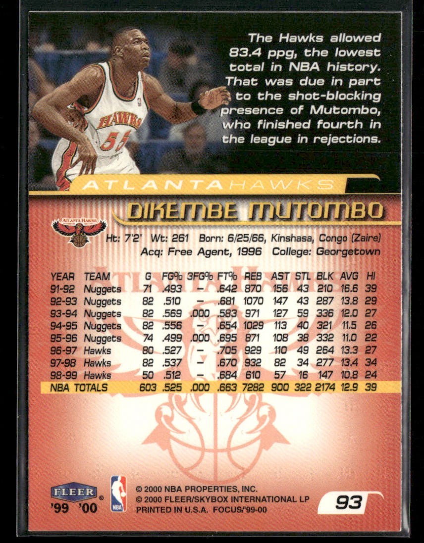 Dikembe Mutombo Player Lot Bundle 10 Basketball Cards DM002 Nuggets Hawks back