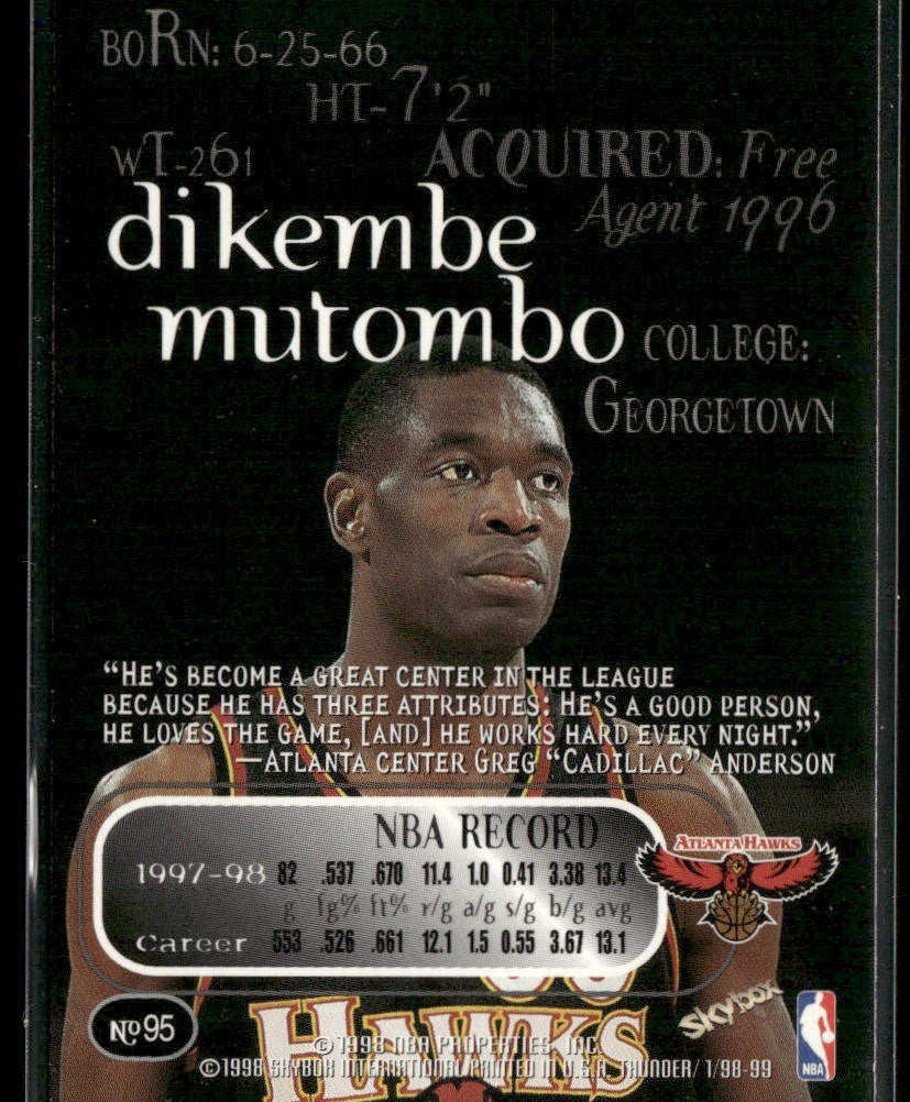 Dikembe Mutombo Player Lot Bundle 10 Basketball Cards DM001 1 RC back