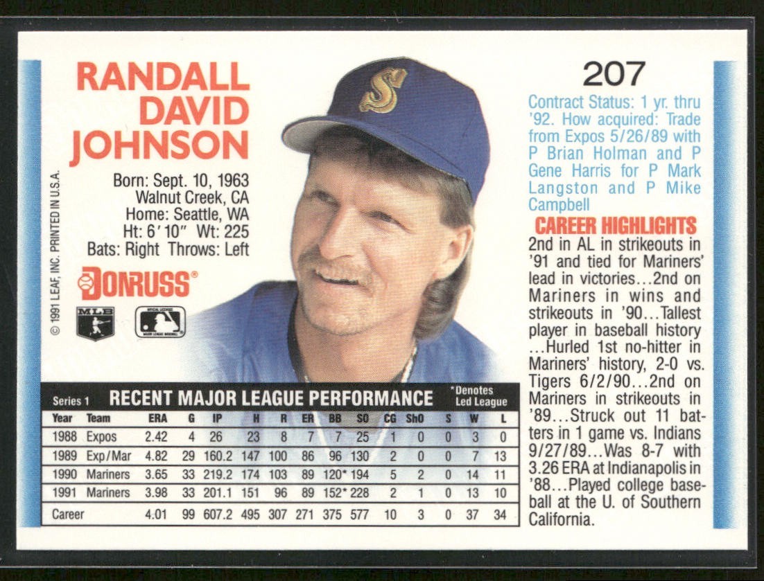 Randy Johnson Lot Bundle 10 Different Baseball Cards RJ001 Mariners back