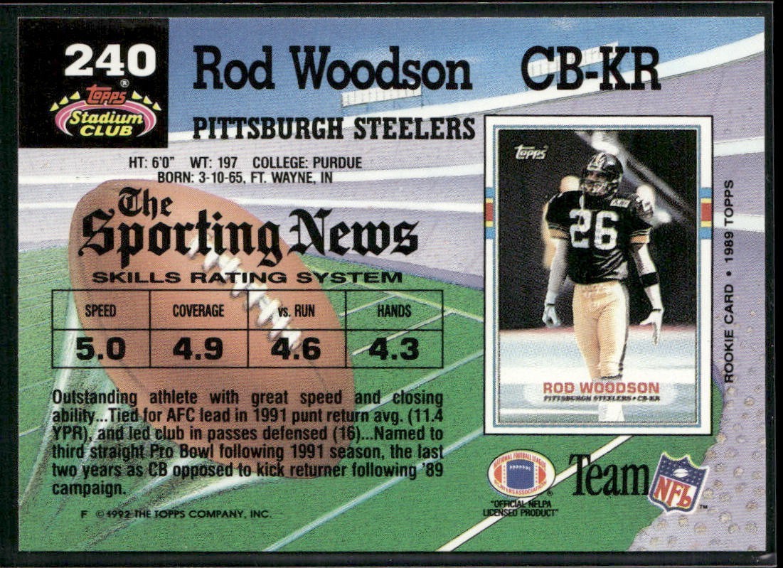 Rod Woodson Player Lot Bundle 10 Different Football Cards RW003 Steelers back
