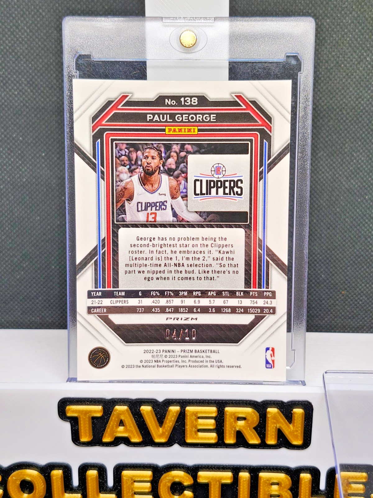 Paul George 2022 Panini Prizm Basketball Gold Wave /10 Los Angeles Clippers HoF back