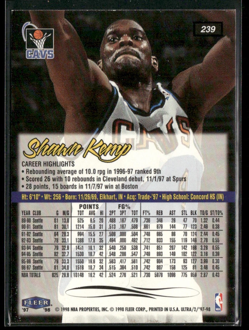 Shawn Kemp Player Lot Bundle 10 Basketball Cards SK004 Supersonics Cavs back