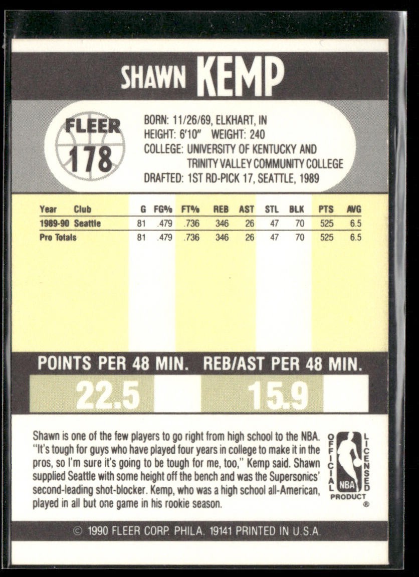Shawn Kemp Player Lot Bundle 10 Basketball Cards SK002 Supersonics Cavs back