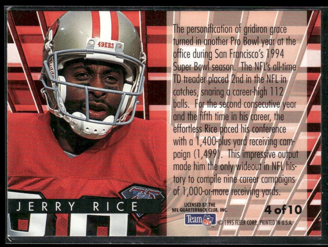 Jerry Rice Player Lot Bundle 10 Different Football Cards JR009 49ers back