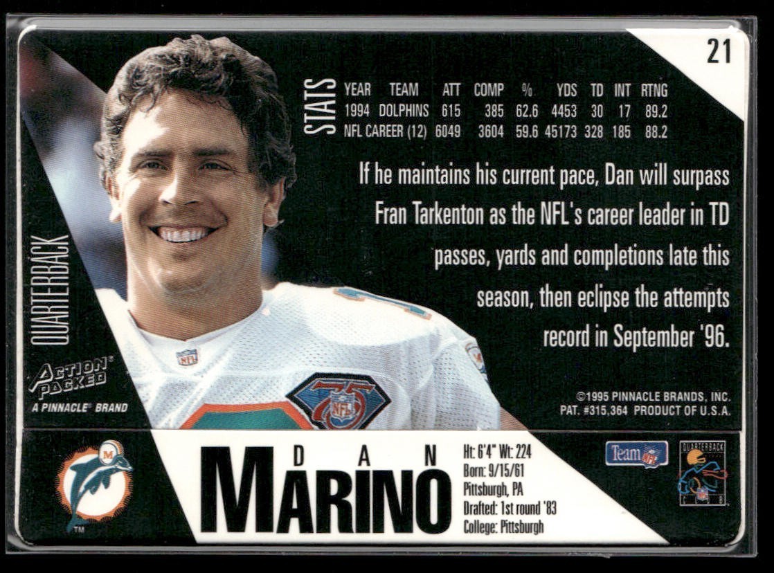 Dan Marino Player Lot Bundle 10 Different Football Cards DM008 Dolphins back