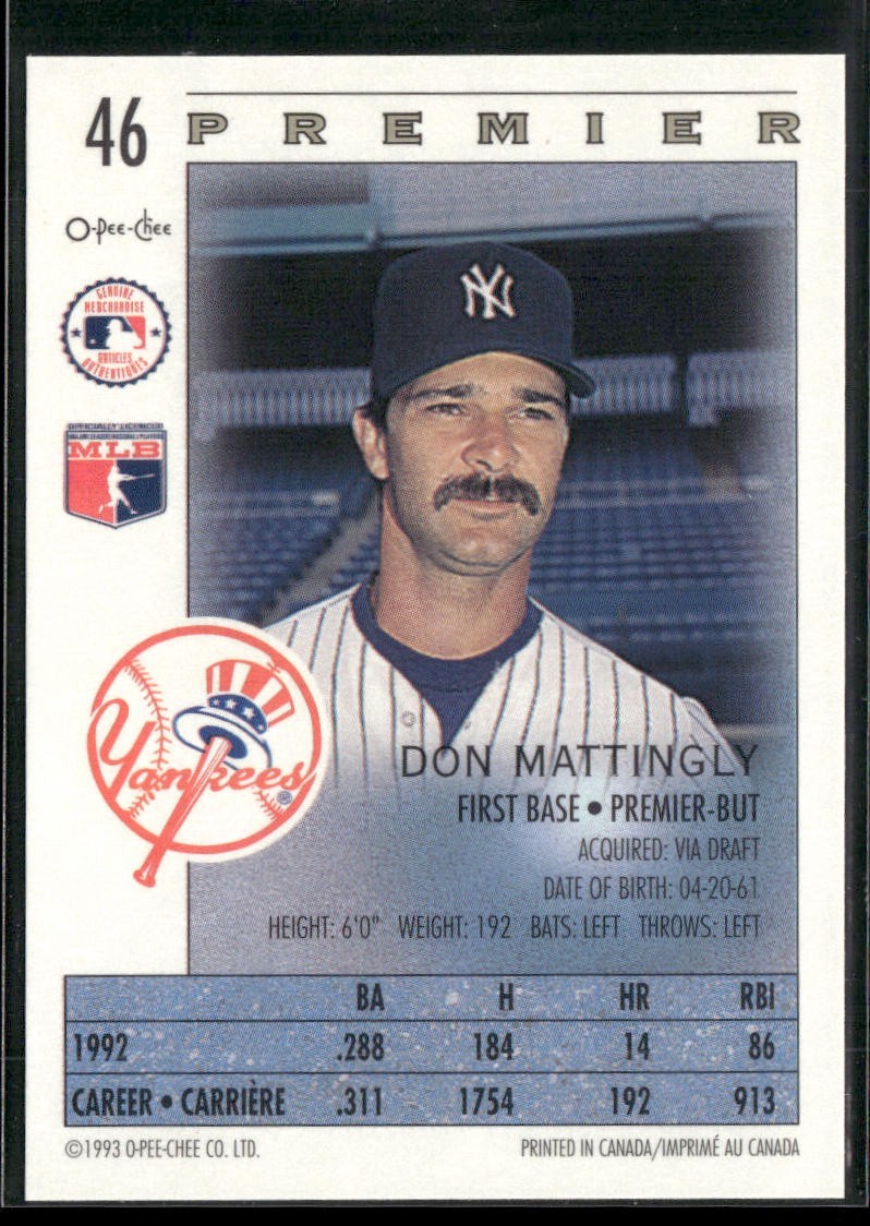 Don Mattingly Player Lot Bundle 10 Different Baseball Cards DM001 Yankees back