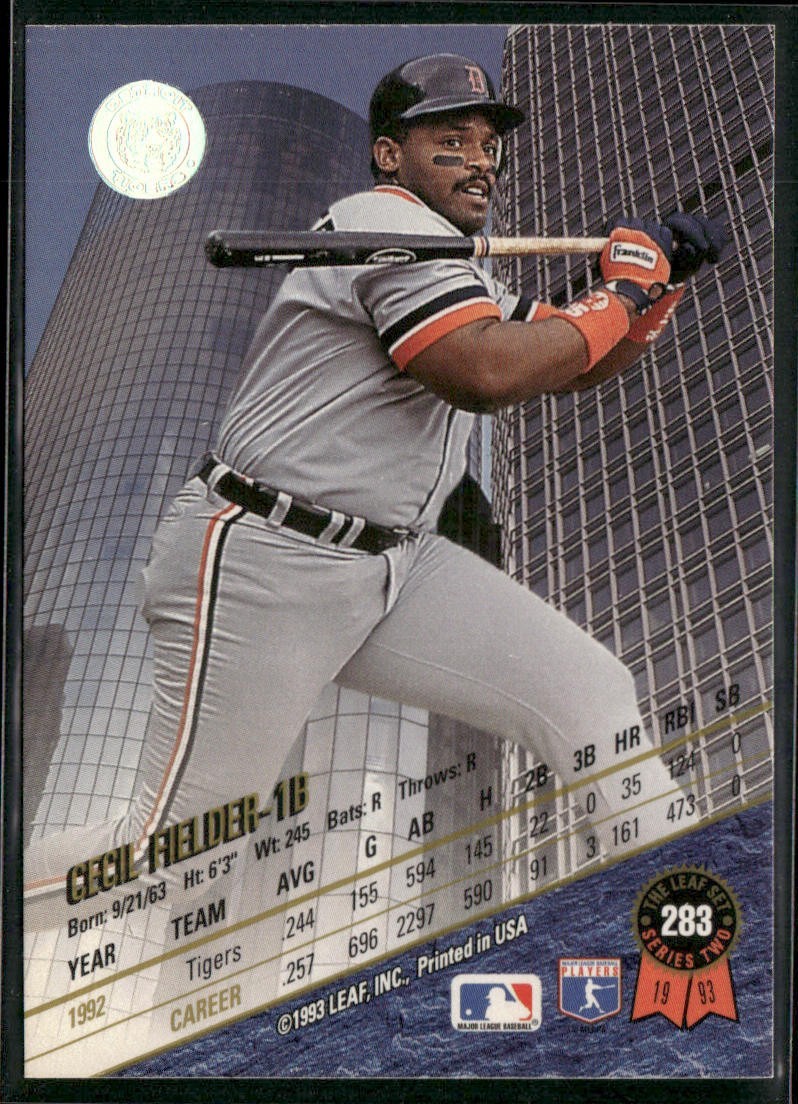 Cecil Fielder Player Lot Bundle 10 Different Baseball Cards CF001 Tigers back