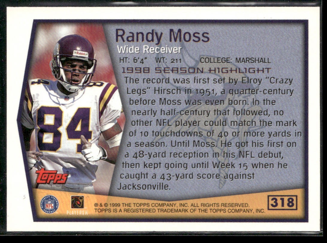 Randy Moss Player Lot Bundle 10 Different Football Cards RM003 Vikings Raiders back