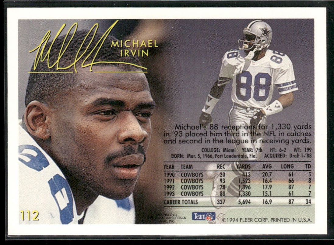 Michael Irvin Player Lot Bundle 10 Different Football Cards MI008 Cowboys back