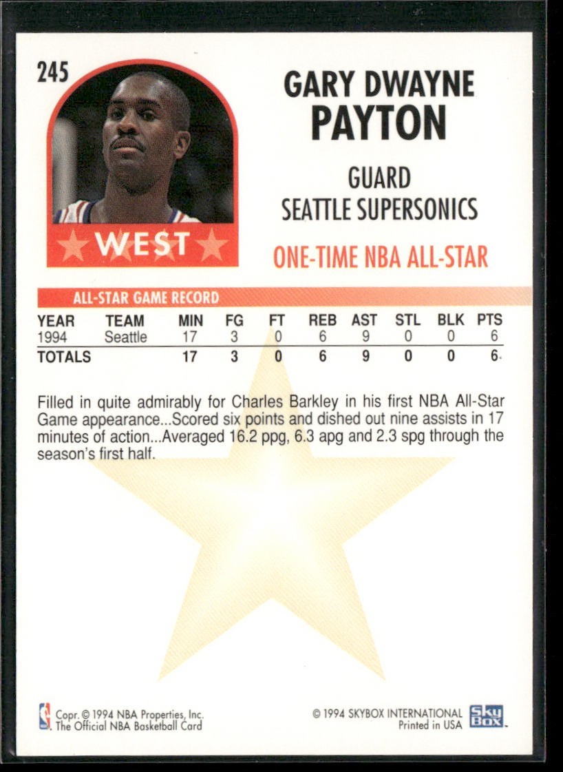 Gary Payton Player Lot Bundle 10 Basketball Cards GP002 Supersonics back