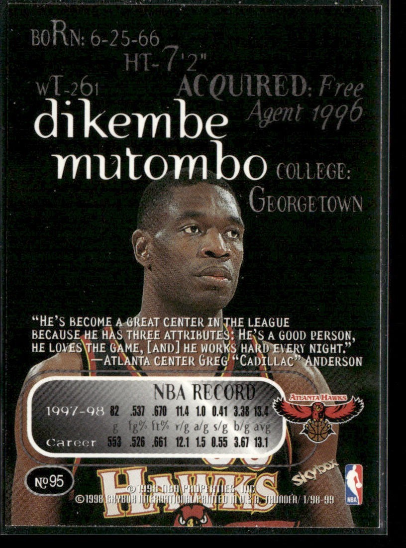 Dikembe Mutombo Player Lot Bundle 10 Basketball Cards DM005 Nuggets Hawks back