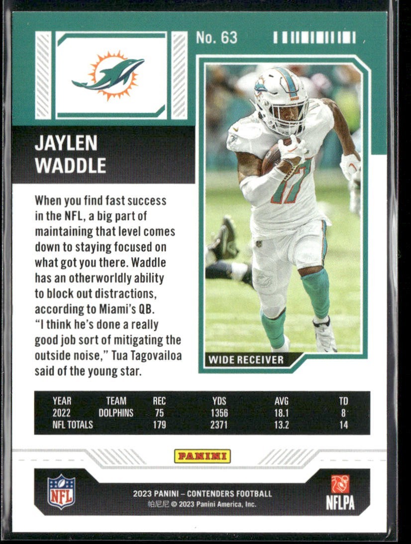 Jaylen Waddle Player Lot Bundle 10 Different Football Cards JW003 Dolphins 2 RC back