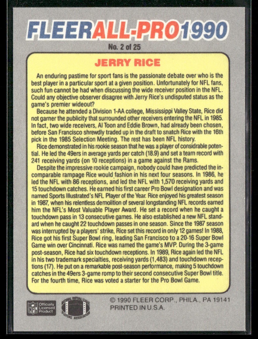 Jerry Rice Player Lot Bundle 10 Different Football Cards JR008 49ers back
