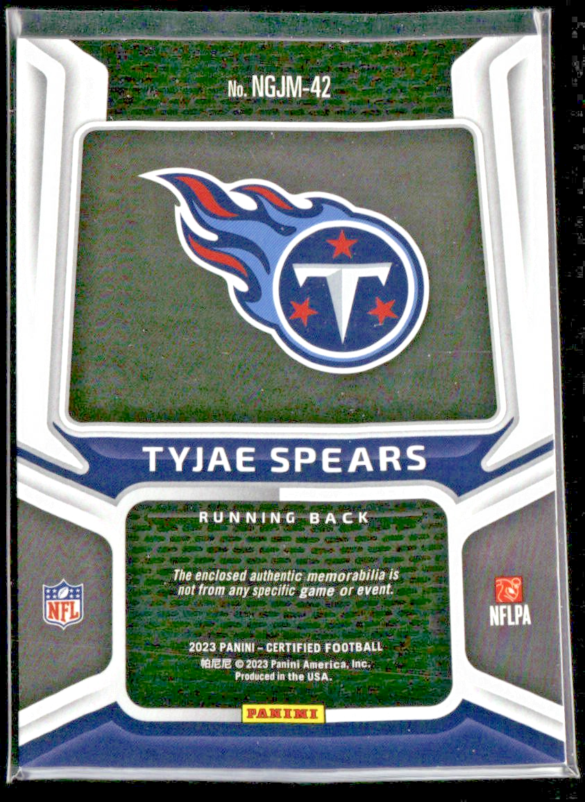 2023 Panini Certified Tyjae Spears New Generation Bronze Patch RC /349 #NGJM-42 back