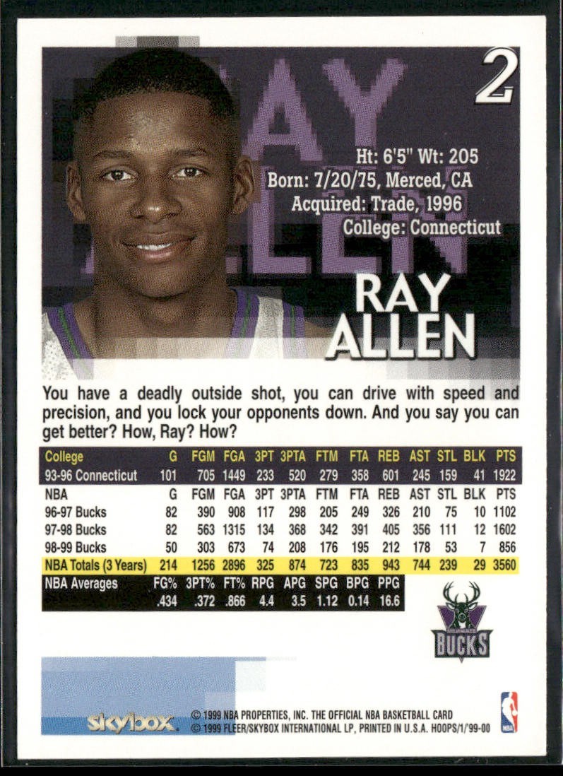 Ray Allen Player Lot Bundle 10 Basketball Cards RA001 Bucks back
