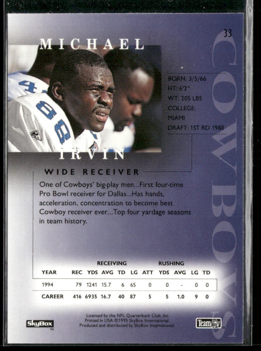Michael Irvin Player Lot Bundle 10 Different Football Cards MI001 Cowboys back