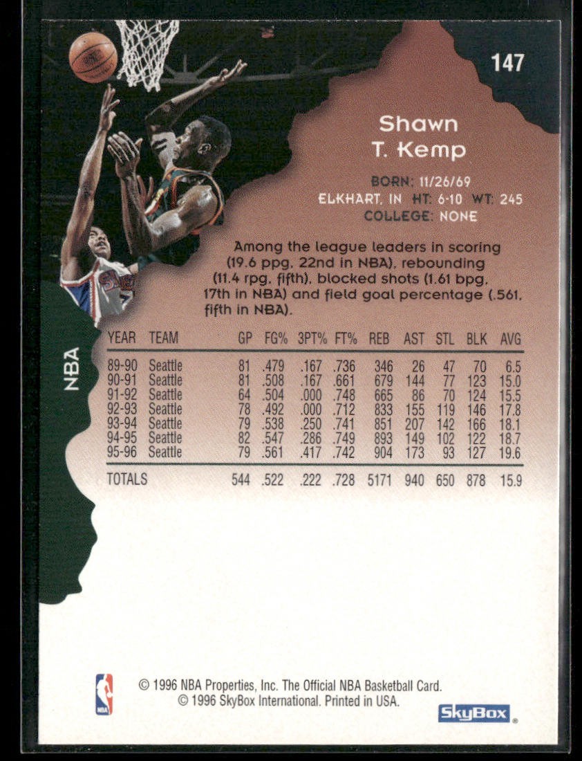Shawn Kemp Player Lot Bundle 10 Basketball Cards SK004 Supersonics Cavs back
