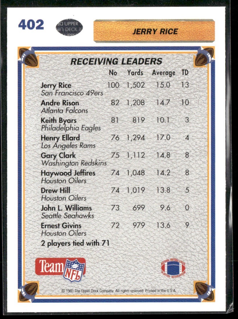 Jerry Rice Player Lot Bundle 10 Different Football Cards JR003 49ers back