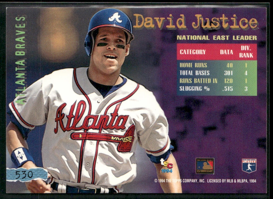 David Justice Player Lot Bundle 11 Different Baseball Cards DJ001 Braves back