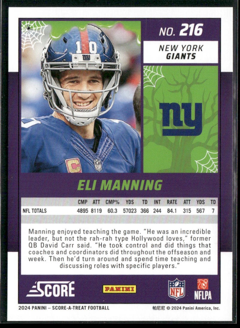 Eli Manning Player Lot Bundle 10 Football Cards EM001 Giants back
