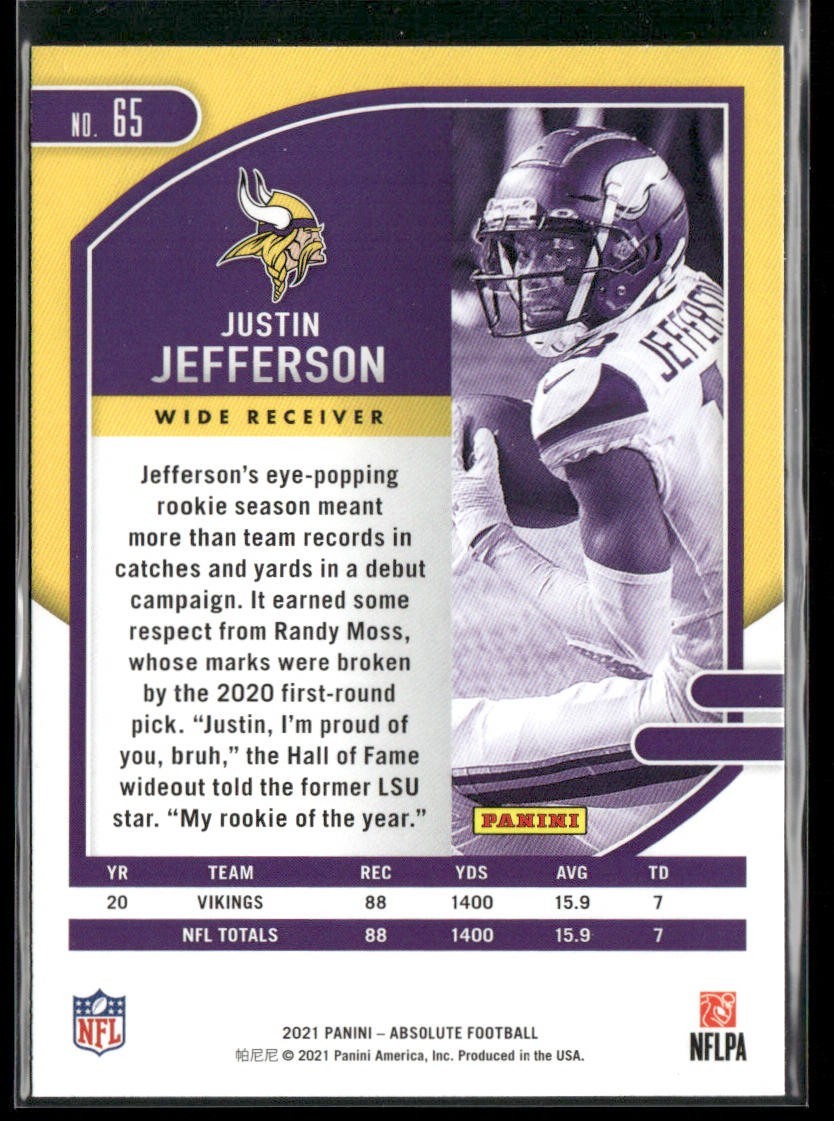 Justin Jefferson Player Lot Bundle 10 Different Football Cards JJ003 Vikings back