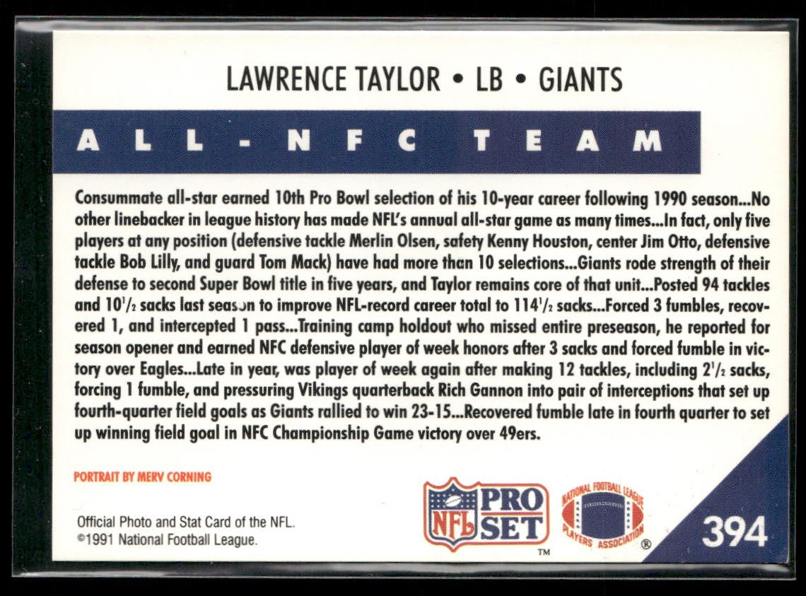 Lawrence Taylor Player Lot Bundle 10 Different Football Cards LT001 Giants back