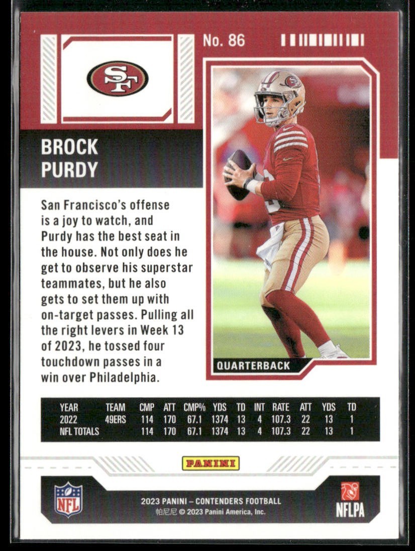 Brock Purdy Player Lot Bundle 10 Different Football Cards BP001 49ers back