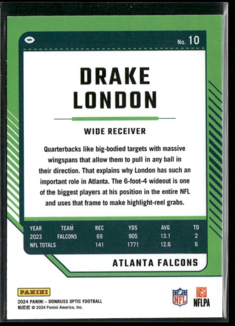 Drake London 2024 Donruss Optic #10 Atlanta Falcons back