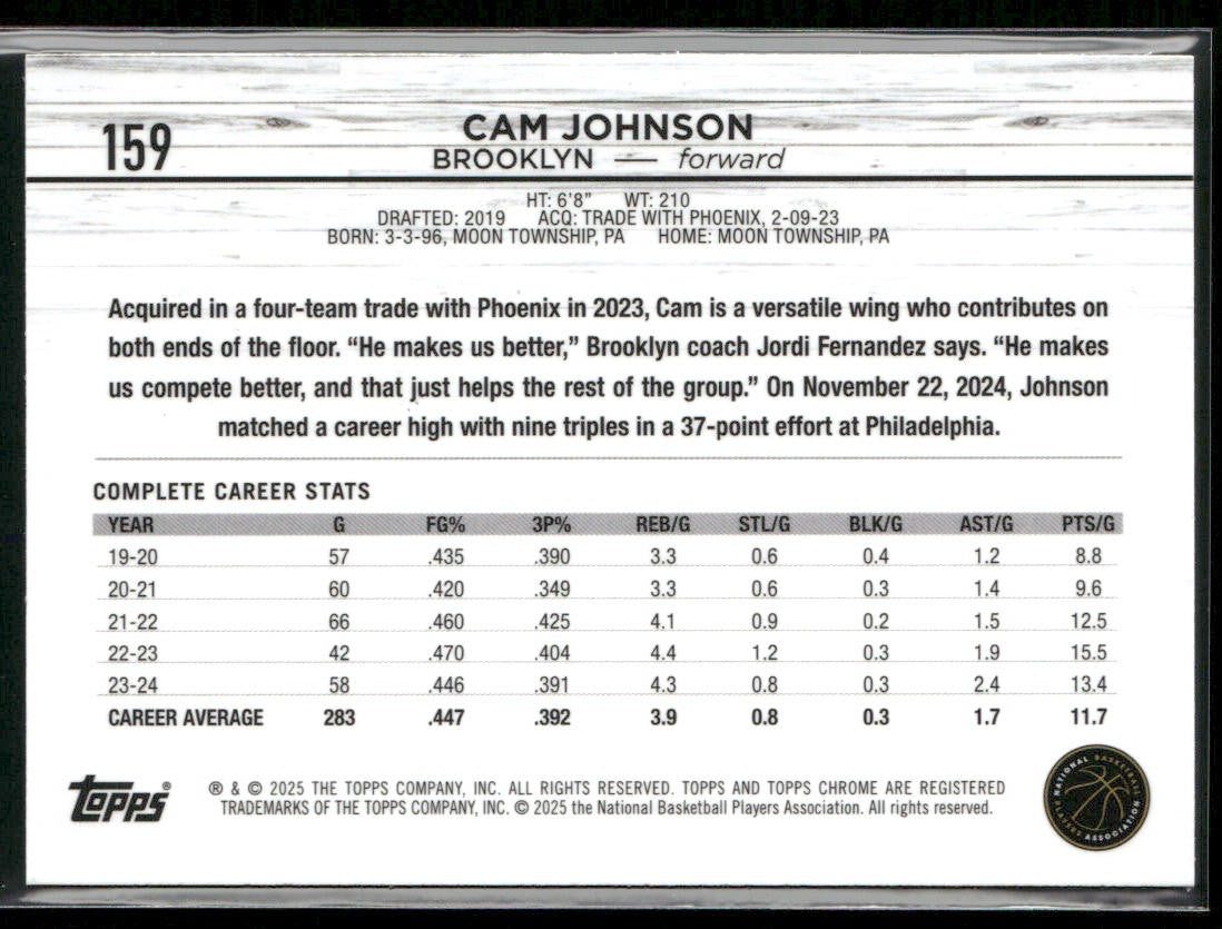 Cam Johnson 2024-25 Topps Chrome #159 Brooklyn Nets back