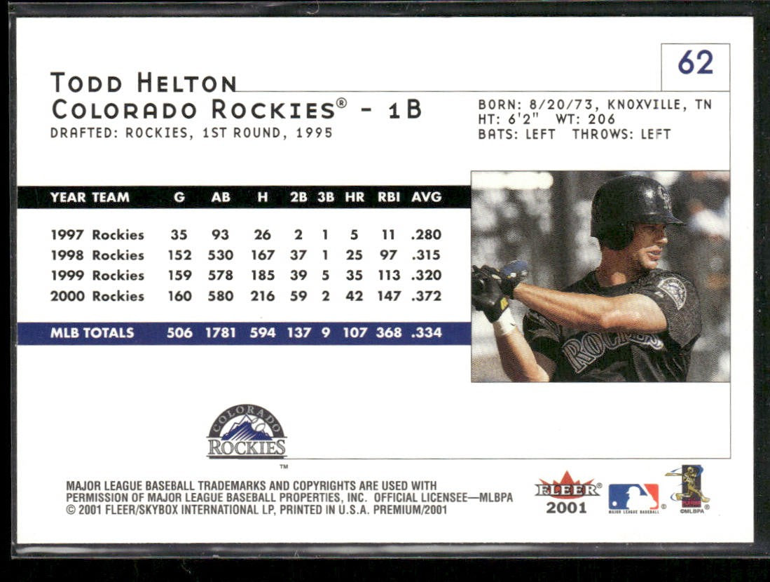 Todd Helton 2001 Fleer Premium #62 Colorado Rockies back