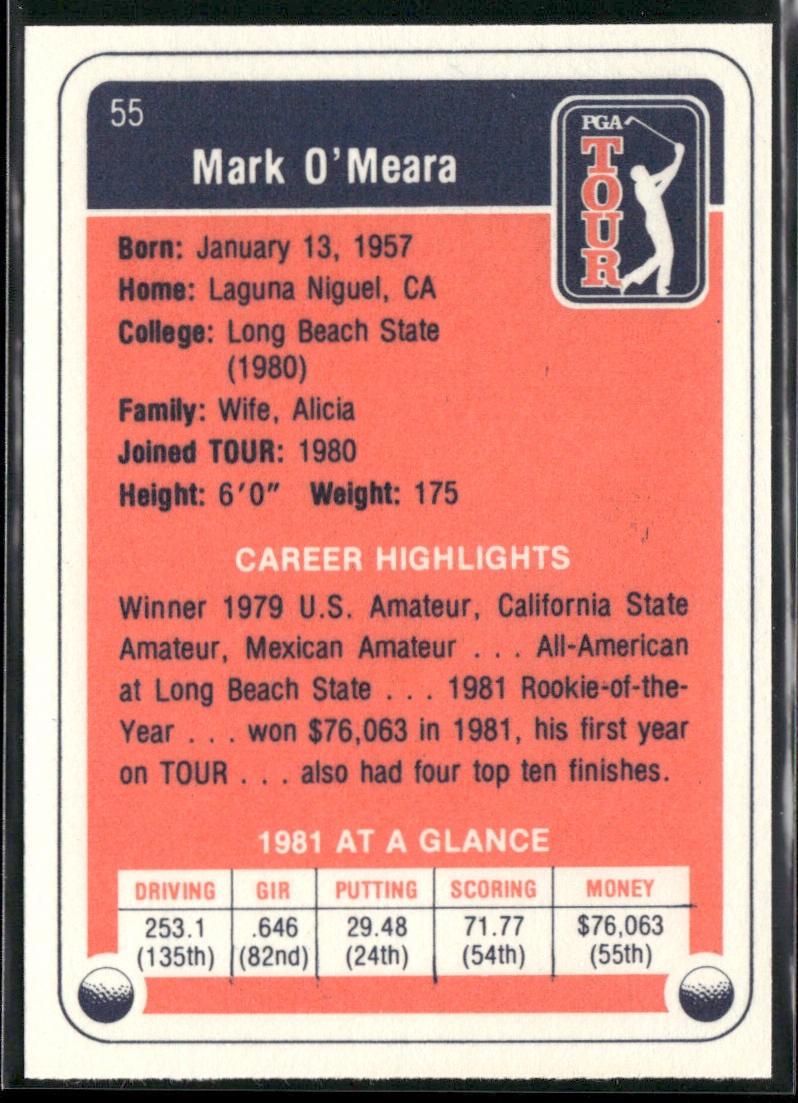 Mark O'Meara 1982 Donruss #55 RC back