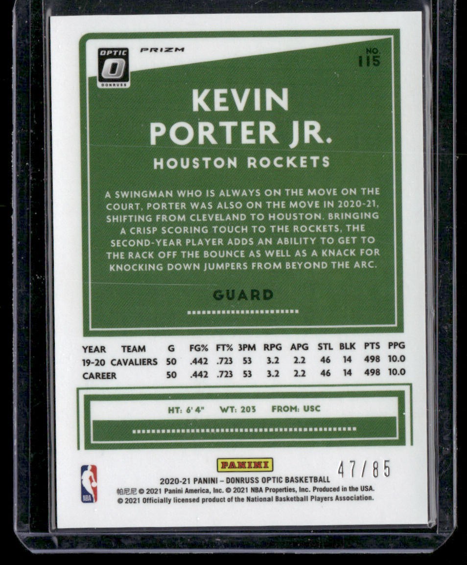 Kevin Porter Jr. 2020-21 Donruss Optic Fast Break Red #115 SN Houston Rockets back